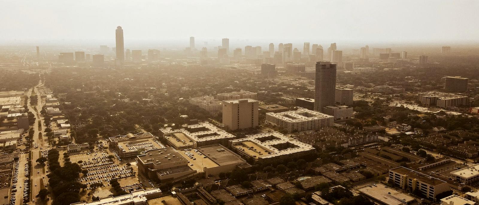Aerial view of Houston, Texas at dusk