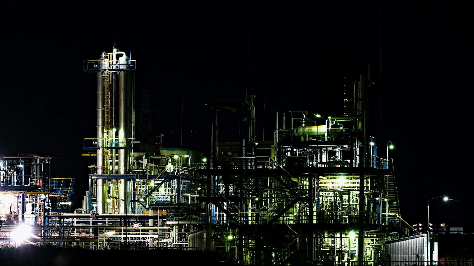 Process plant illuminated at night